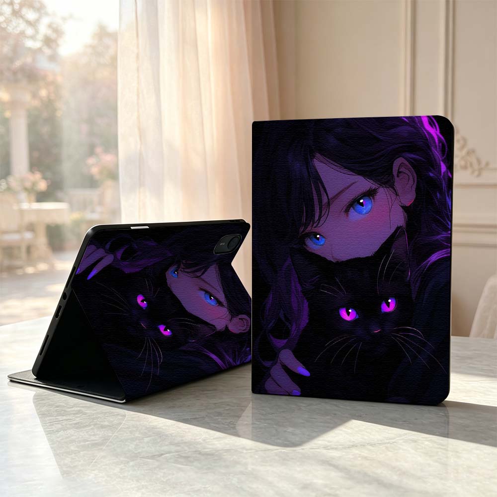 Lenovo Tablet Plus Accessories - Karikatür Kedi Kız Gözleri Yumuşak Lenovo